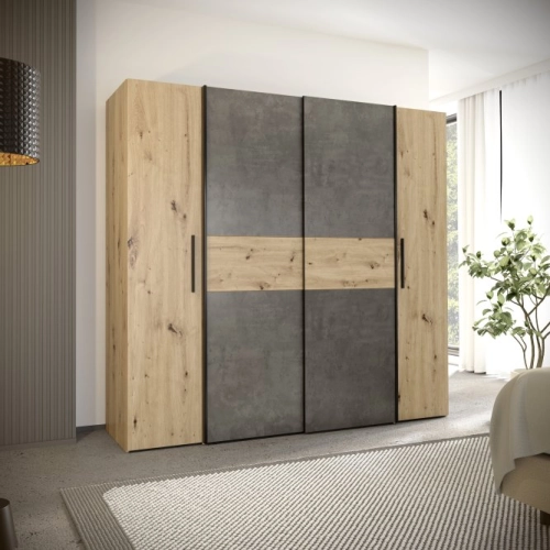 Szafa ubraniowa 200 cm Dąb Artisan / Beton ciemnoszary / Dąb Artisan